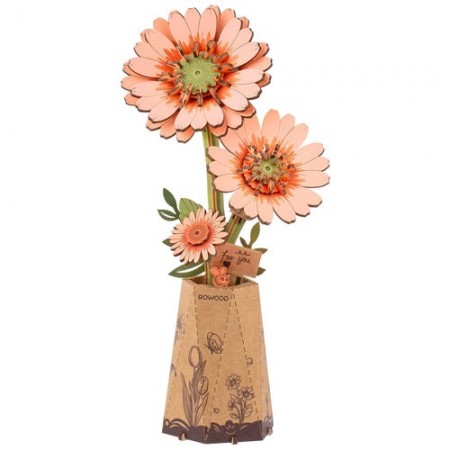 LIGHT ORANGE GERBERA WOOD...